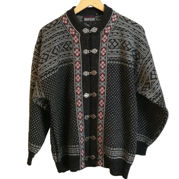 Vintage Sweaters - Vintage Fair Isle Black & White Cardigan, size M